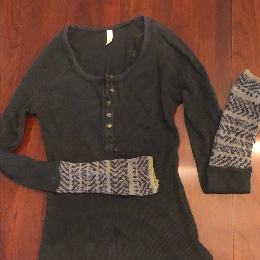 Free people black tight waffle long sleeve